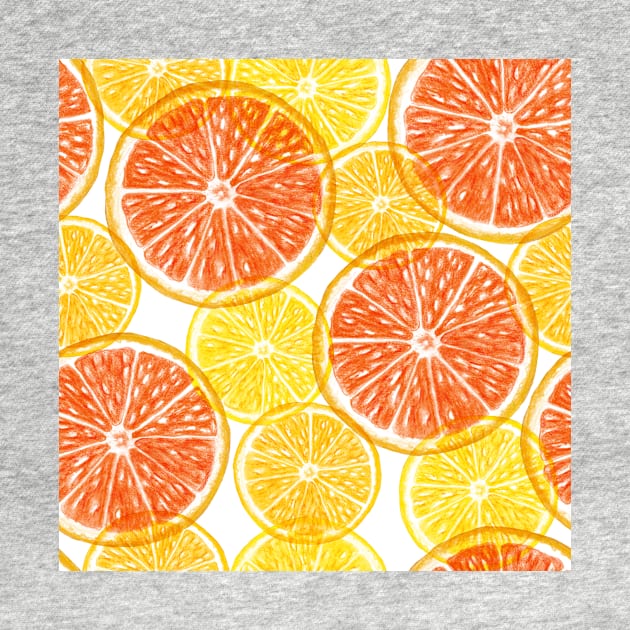 Orange, Grapefruit transparent slices seamless pattern. Summer colorful citrus. Translucent tropical fruits by likapix